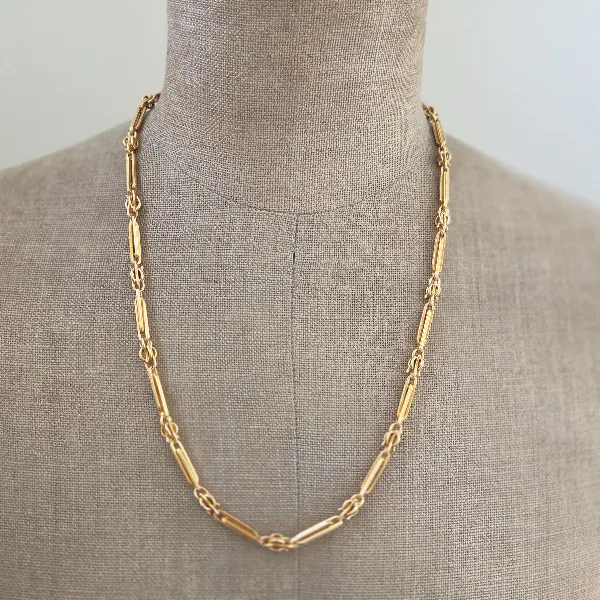 Antique 15ct Gold Trombone & Knot Link Guard Chain with Turquoise Clasp-Top Left View 