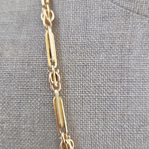 Antique 15ct Gold Trombone & Knot Link Guard Chain with Turquoise Clasp-Right View 