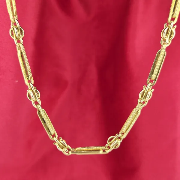 Antique 15ct Gold Trombone & Knot Link Guard Chain with Turquoise Clasp- Close Up 