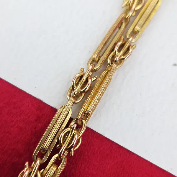 Antique 15ct Gold Trombone & Knot Link Guard Chain with Turquoise Clasp- Crown View 
