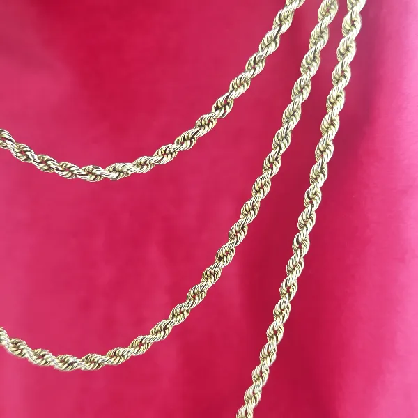 Antique 15ct Gold Triple Strand Rope Chain Necklace- Side View 
