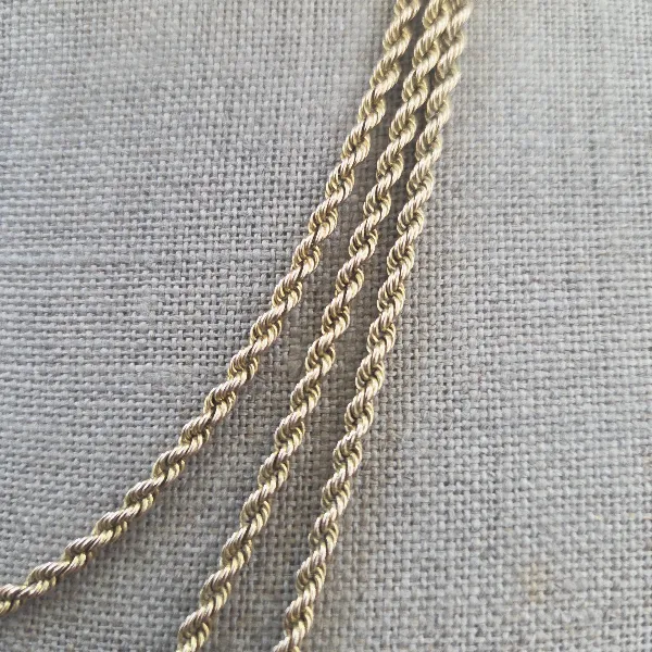 Antique 15ct Gold Triple Strand Rope Chain Necklace- Crown View 