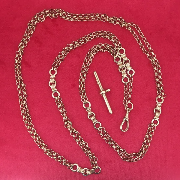 Antique 9ct Rose Gold Double Row Blecher Albert Chain- Side View 