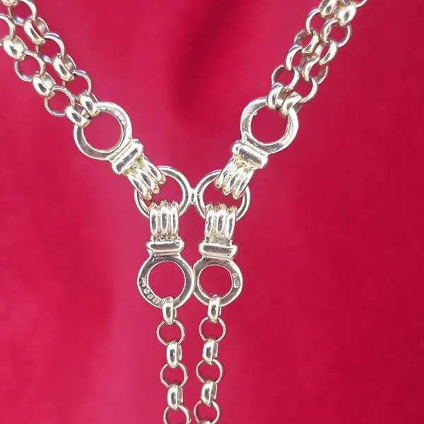 Antique 9ct Rose Gold Double Row Blecher Albert Chain- Reverse Angle 