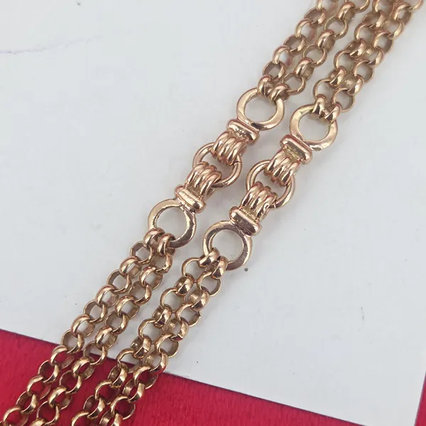 Antique 9ct Rose Gold Double Row Blecher Albert Chain- Crown View 