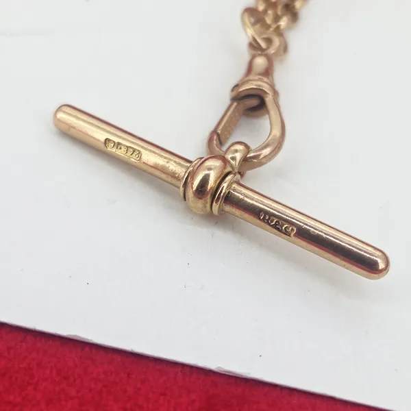 Antique 9ct Rose Gold Double Row Blecher Albert Chain- Magnified 