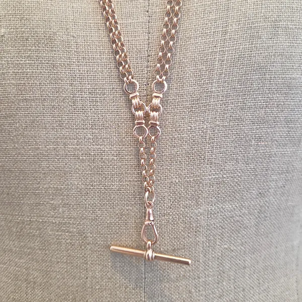 Antique 9ct Rose Gold Double Row Blecher Albert Chain-Small 