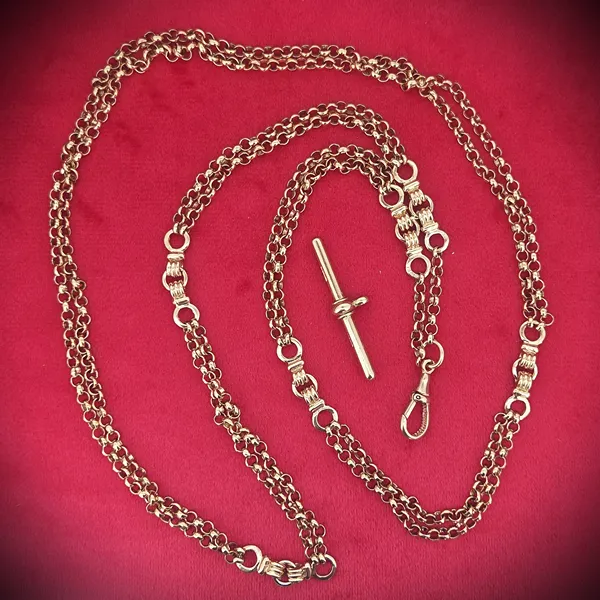 Antique 9ct Rose Gold Double Row Blecher Albert Chain