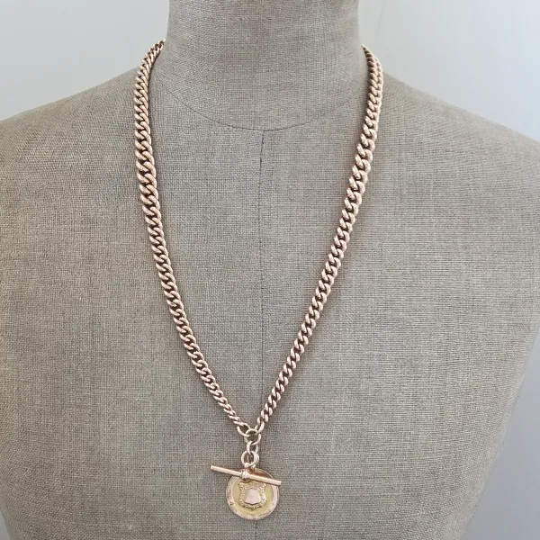 Date: 1920! 9ct Graduated Rose Gold Albert Necklace-Top Left View 