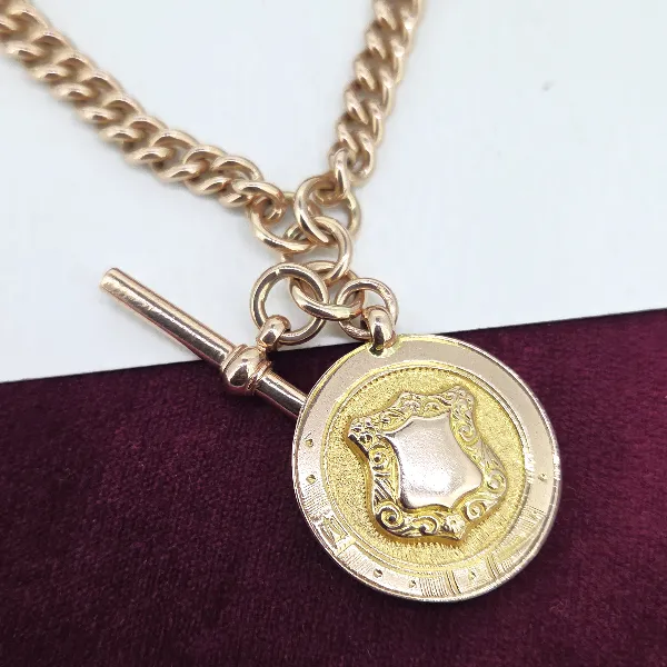 Date: 1920! 9ct Graduated Rose Gold Albert Necklace- Reverse Angle 