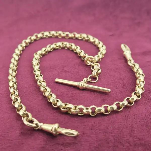 9ct Rose Gold Antique Belcher Chain with T-Bar-antique-diamond-cut-belcher-chain-with-tbar.webp
