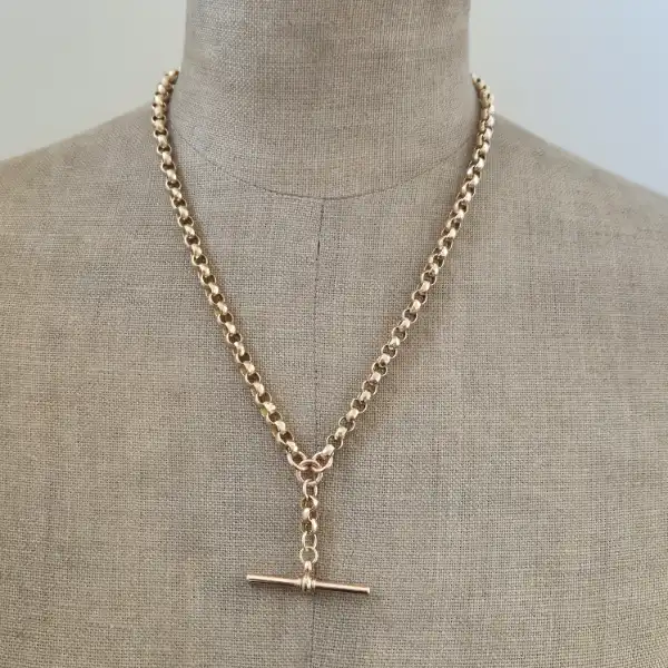 9ct Rose Gold Antique Belcher Chain with T-Bar-antique-diamond-cut-belcher-chain-with-tbar.webp