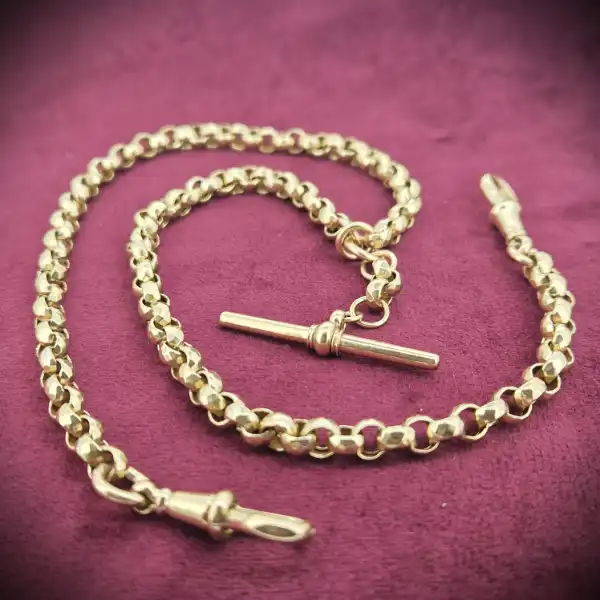 Necklaces Ireland  - 9ct Rose Gold Antique Belcher Chain with T-Bar