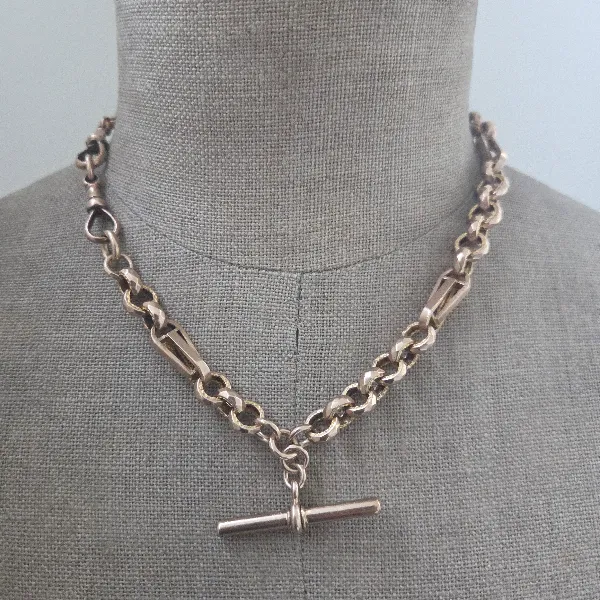 Fancy Antique Rose Gold Albert Chain with T-Bar-Original 