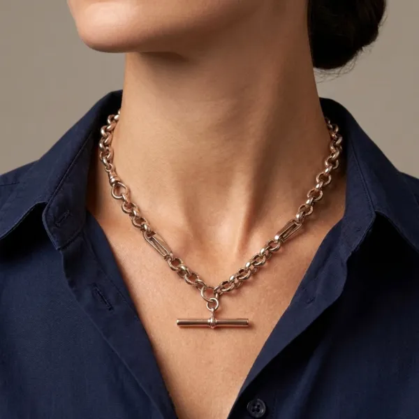 Fancy Antique Rose Gold Albert Chain with T-Bar-Small 