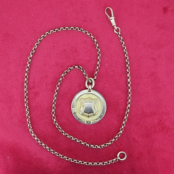 Date 1920! Antique Medal on an Antique Belcher Chain- Side View 