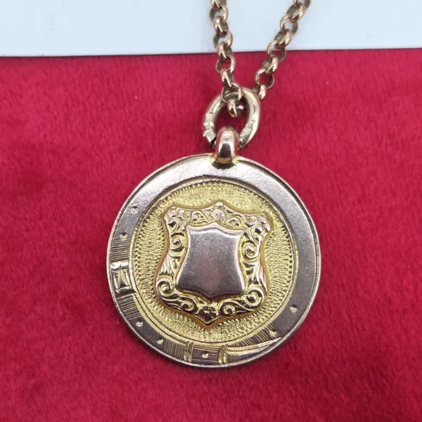 Date 1920! Antique Medal on an Antique Belcher Chain- Front View 