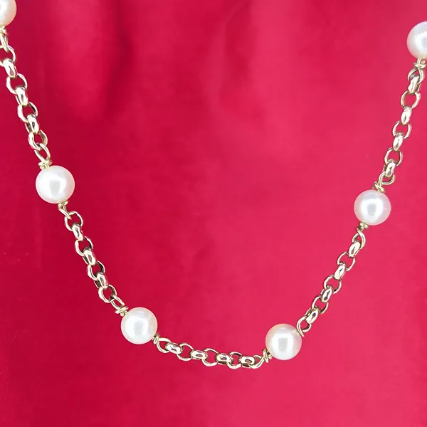 Antique Pearl and 9ct Yellow Gold Necklace - 30Inches- Reverse Angle 