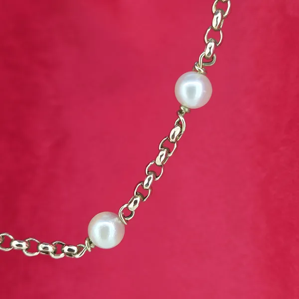 Antique Pearl and 9ct Yellow Gold Necklace - 30Inches- Crown View 