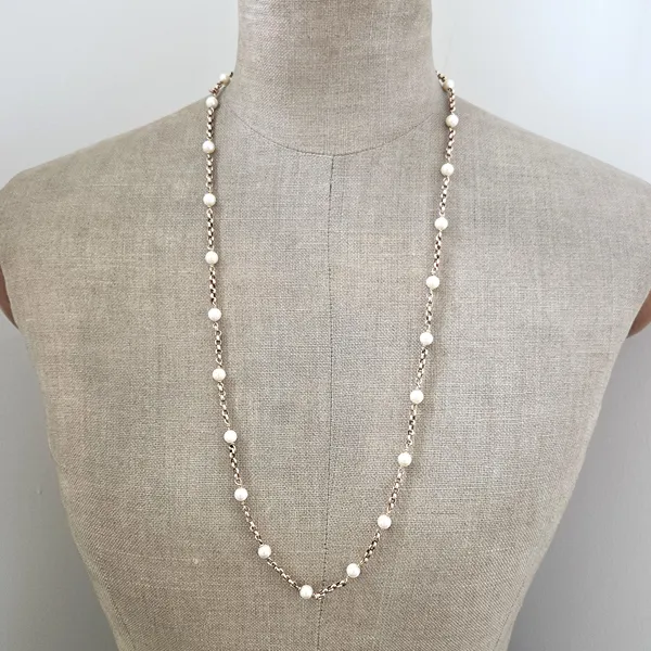 Antique Pearl and 9ct Yellow Gold Necklace - 30Inches-Small 