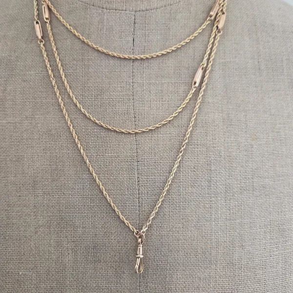 Antique Rope Longuard in 9ct Yellow Gold-Left View 