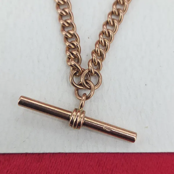 Antique Rose Gold Albert Necklace - 21 Inches- Reverse Angle 