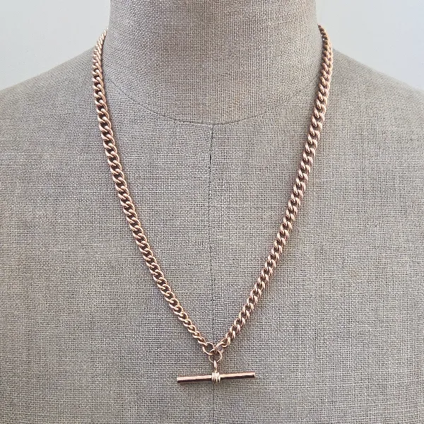 Antique Rose Gold Albert Necklace - 21 Inches-Left View 