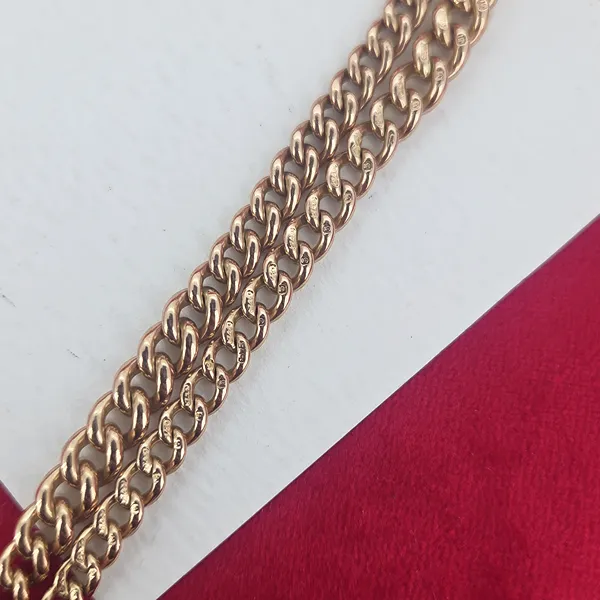 Antique Rose Gold Albert Necklace with Rolling T-Bar - 17 inches- Reverse Angle 