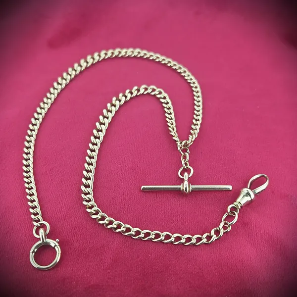 Antique Rose Gold Albert Necklace with Rolling T-Bar - 17 inches