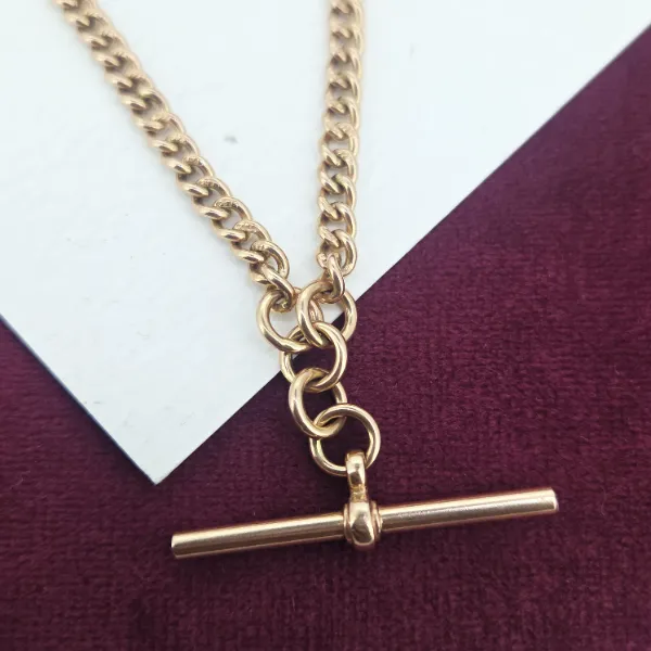 Antique Rose Gold Graduated T-Bar Necklace - 20 Inches- Reverse Angle 