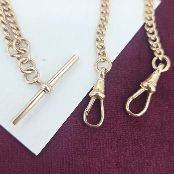 Antique Rose Gold Graduated T-Bar Necklace - 20 Inches- Magnified 