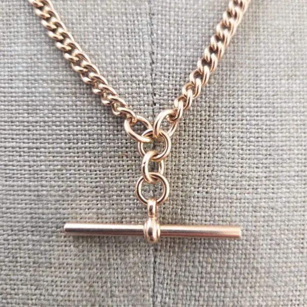 Antique Rose Gold Graduated T-Bar Necklace - 20 Inches-Small 