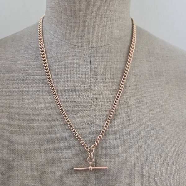 Antique Rose Gold Graduated T-Bar Necklace - 20 Inches-Left View 