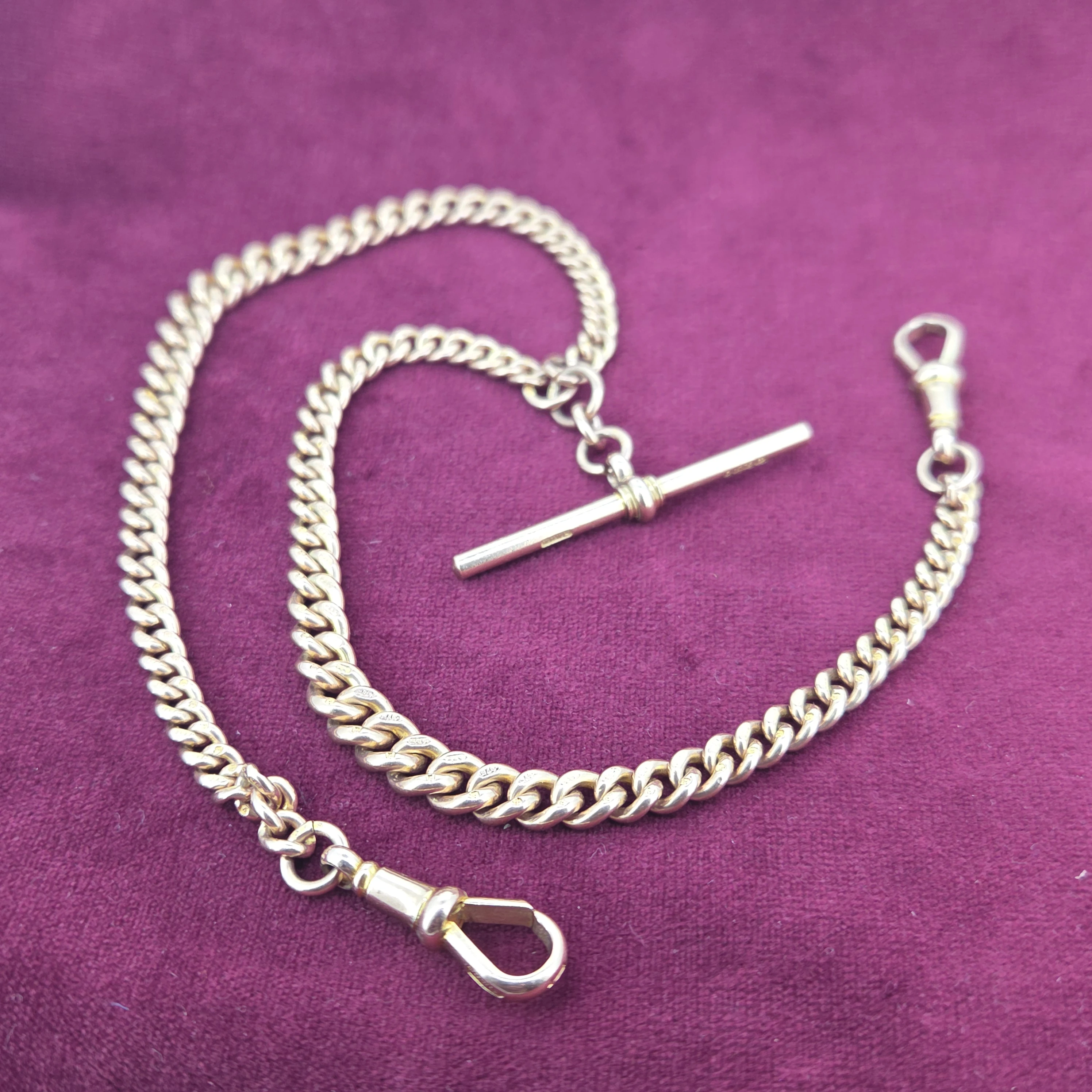 Authentic Antique Jewellery  - Antique Rose Gold Albert Necklace with T-Bar