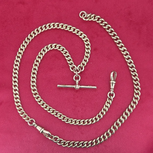 Antique Rose Gold Albert Chain with T-Bar with Optional Extender- Side View 