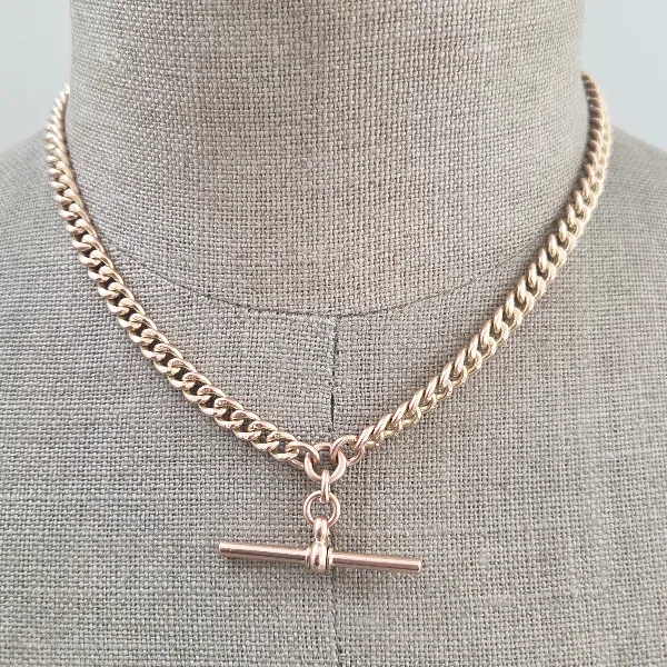 Antique Rose Gold Albert Chain with T-Bar with Optional Extender-Top Right View 
