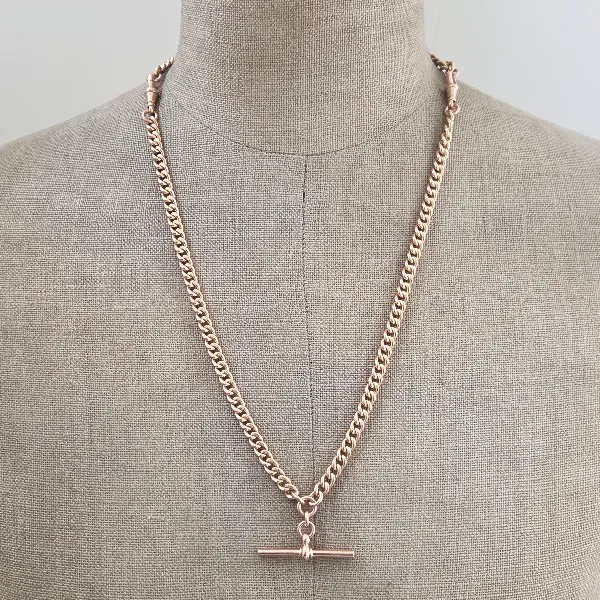 Antique Rose Gold Albert Chain with T-Bar with Optional Extender-Upside Down 