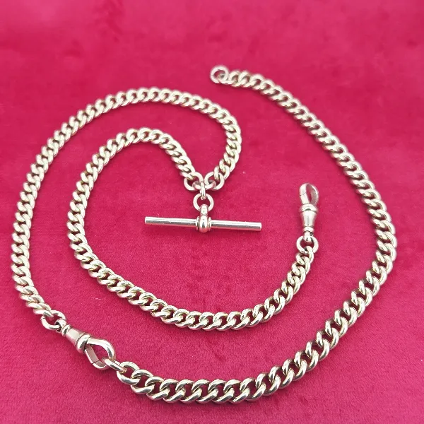Antique Rose Gold Albert Chain with T-Bar with Optional Extender- Front View 