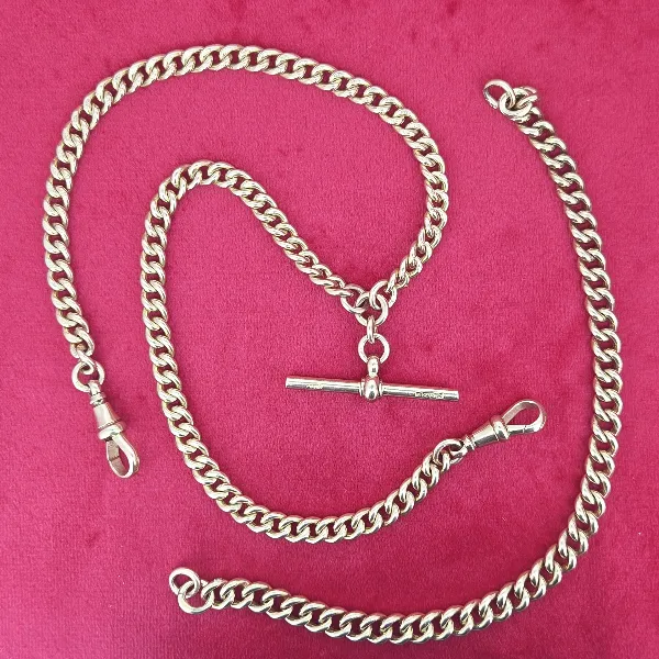 Antique Rose Gold Albert Chain with T-Bar with Optional Extender- Close Up 