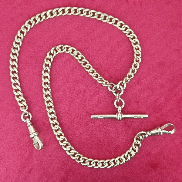 Antique Rose Gold Albert Chain with T-Bar with Optional Extender- Reverse Angle 