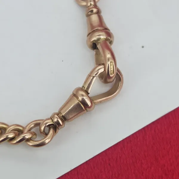 Antique Rose Gold Albert Chain with T-Bar with Optional Extender-Left View 