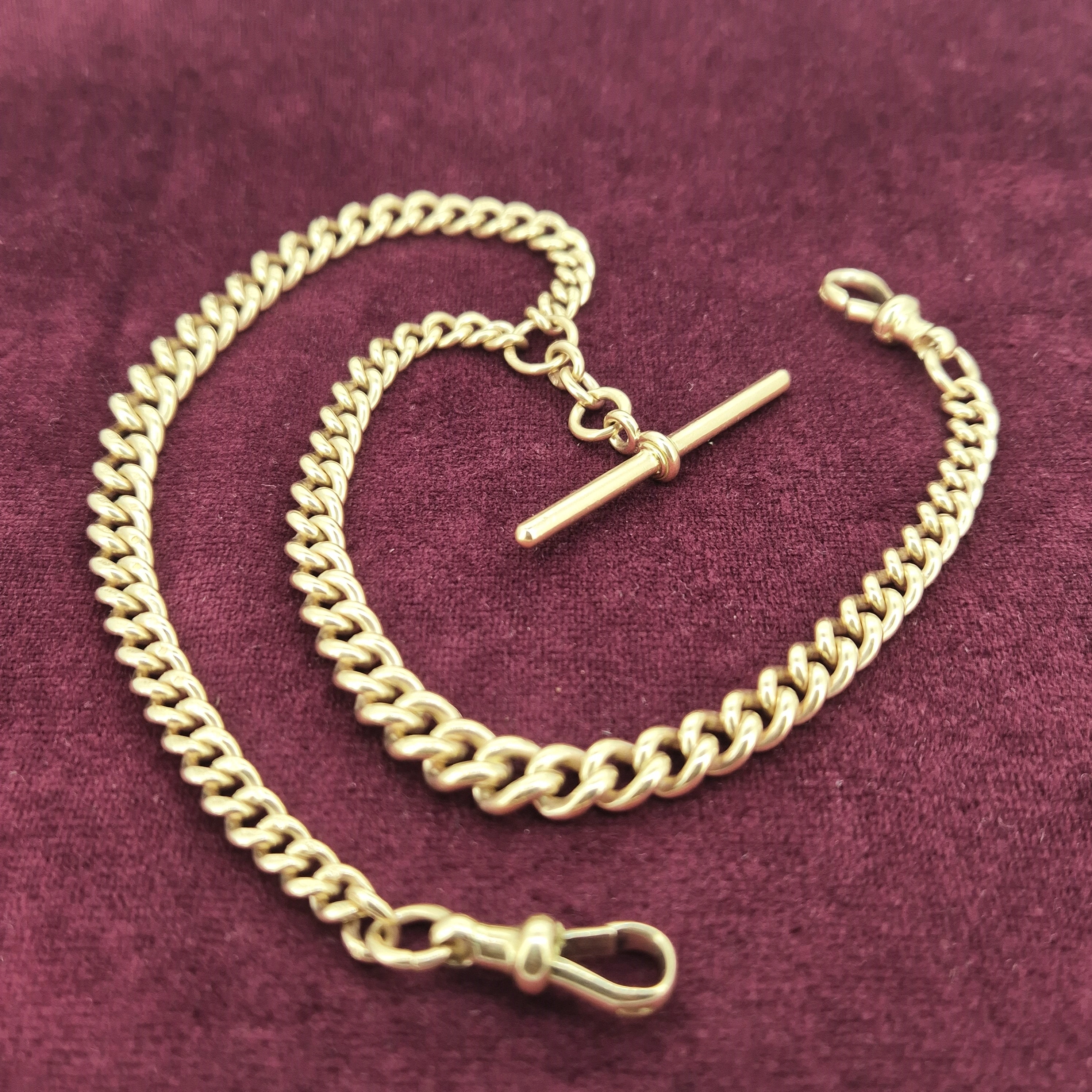 Beautiful 9ct Rose Gold Antique Albert Chain-beautiful-rose-gold-albert-chain-original-links-fittings.webp