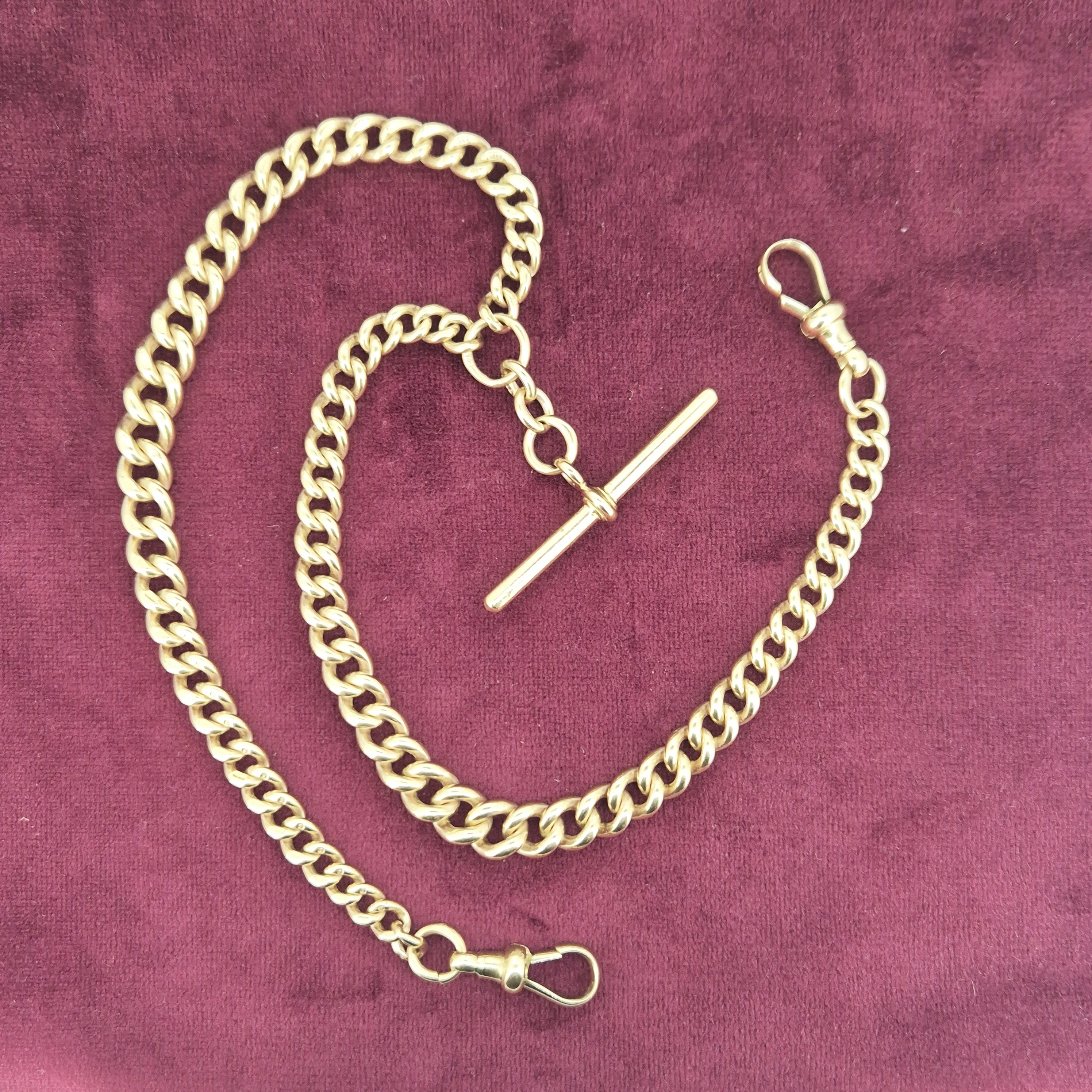 Beautiful 9ct Rose Gold Antique Albert Chain-beautiful-rose-gold-albert-chain-original-links-fittings.webp