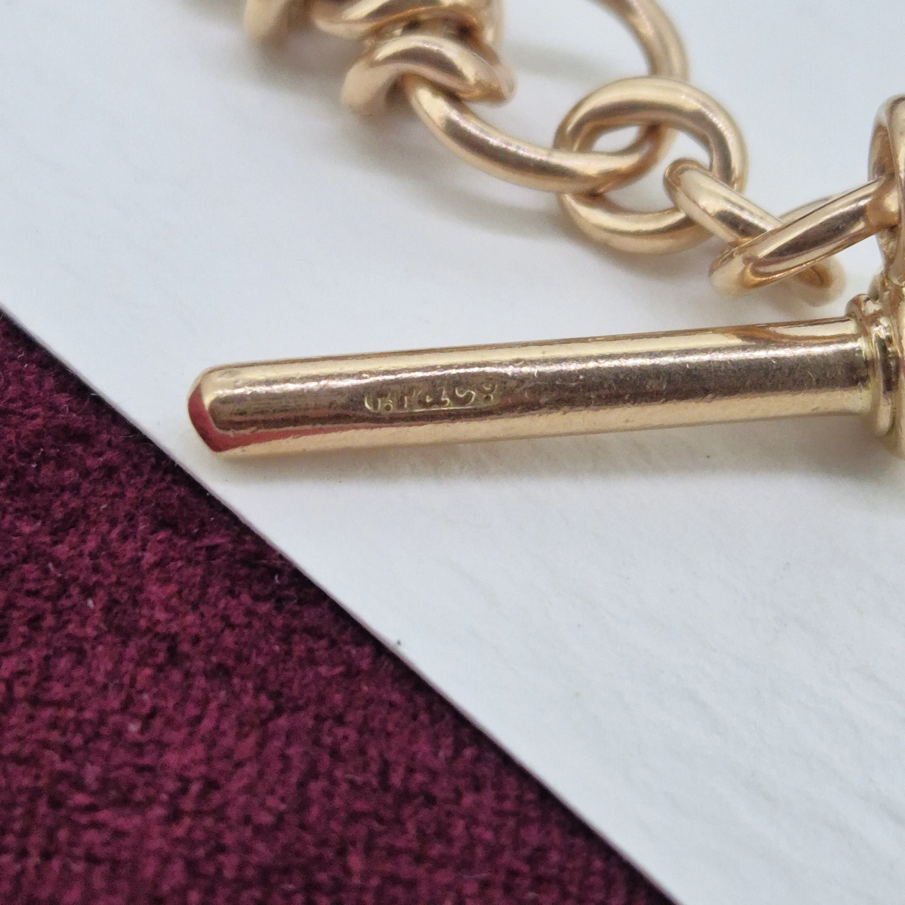 Beautiful 9ct Rose Gold Antique Albert Chain-beautiful-rose-gold-albert-chain-original-links-fittings.webp