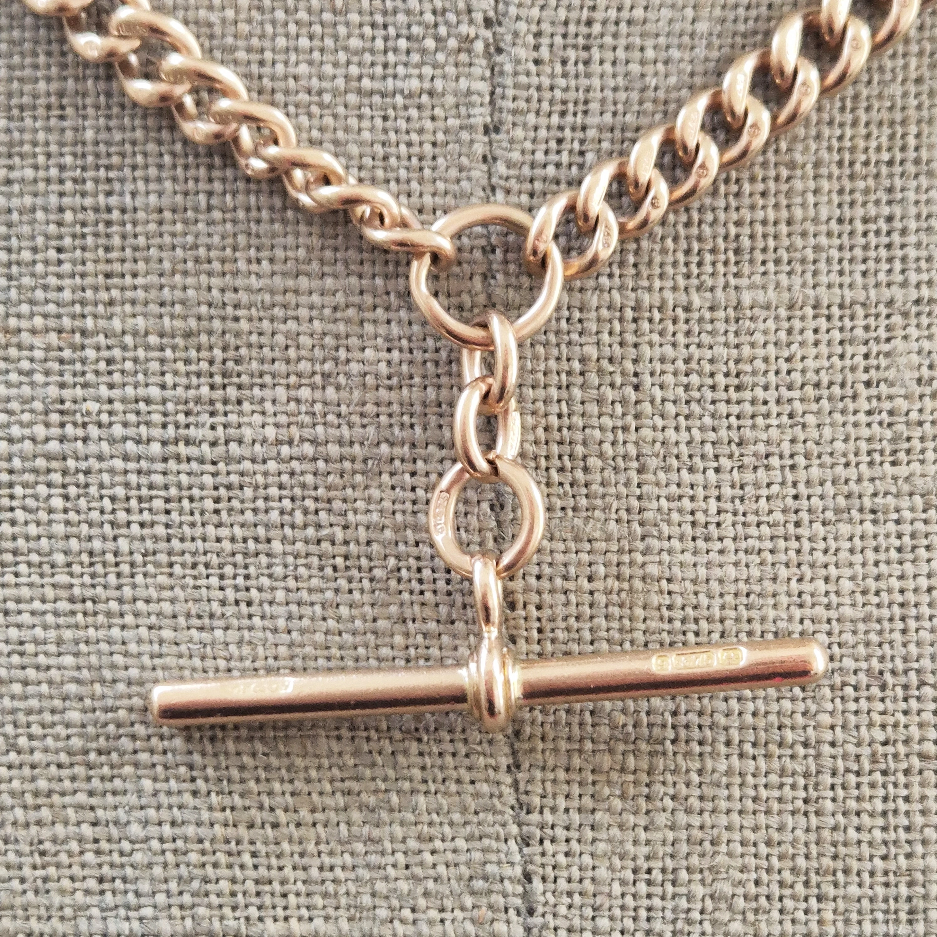 Beautiful 9ct Rose Gold Antique Albert Chain-beautiful-rose-gold-albert-chain-original-links-fittings.webp