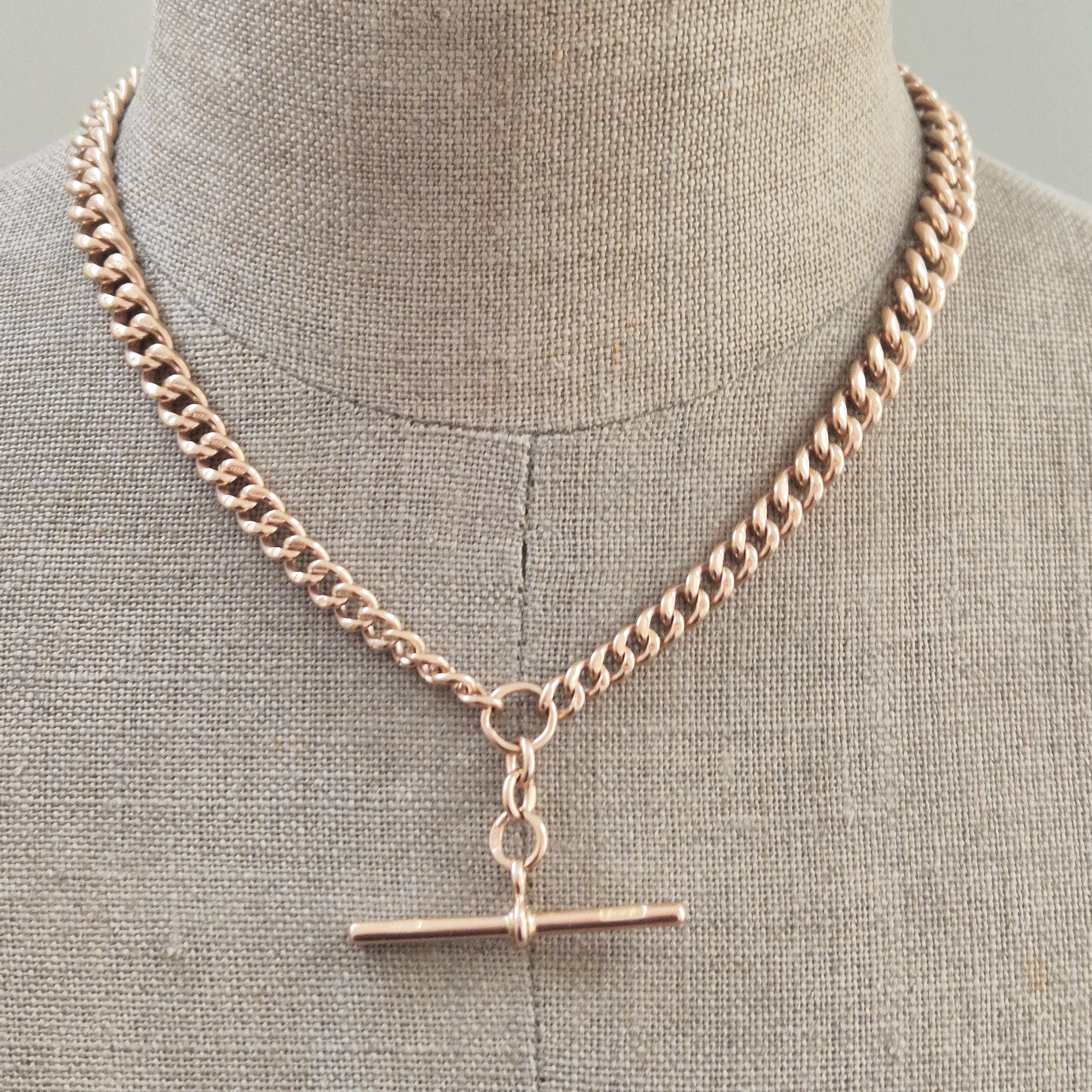Beautiful 9ct Rose Gold Antique Albert Chain-beautiful-rose-gold-albert-chain-original-links-fittings.webp