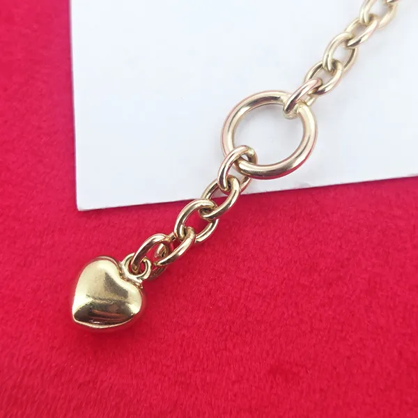 9ct Gold Cable Link Necklace with T-Bar and Heart- Reverse Angle 