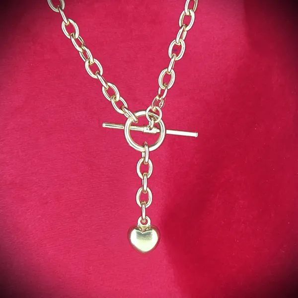 Sold Vintage Jewellery Pieces  - 9ct Gold Cable Link Necklace with T-Bar and Heart