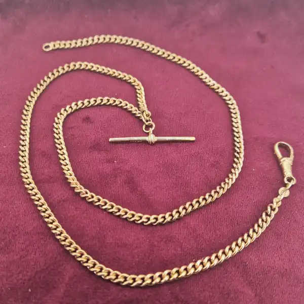 Vintage Rounded Curb 9ct Rose Gold T-Bar Necklace-curb-link-albert-with-tbar-in-rose-gold.webp