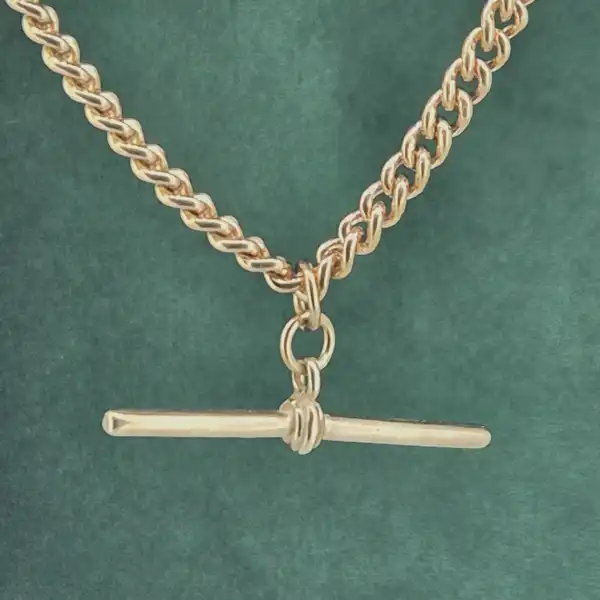 Vintage Rounded Curb 9ct Rose Gold T-Bar Necklace-curb-link-albert-with-tbar-in-rose-gold.webp